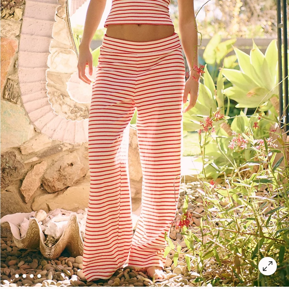 Free People Free-est Wide Leg Cotton pull On Pant, Fiery Red Combo